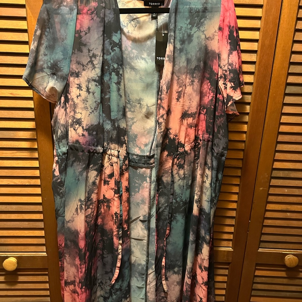 Torrid Pink and Teal Tie-Dye Kimono